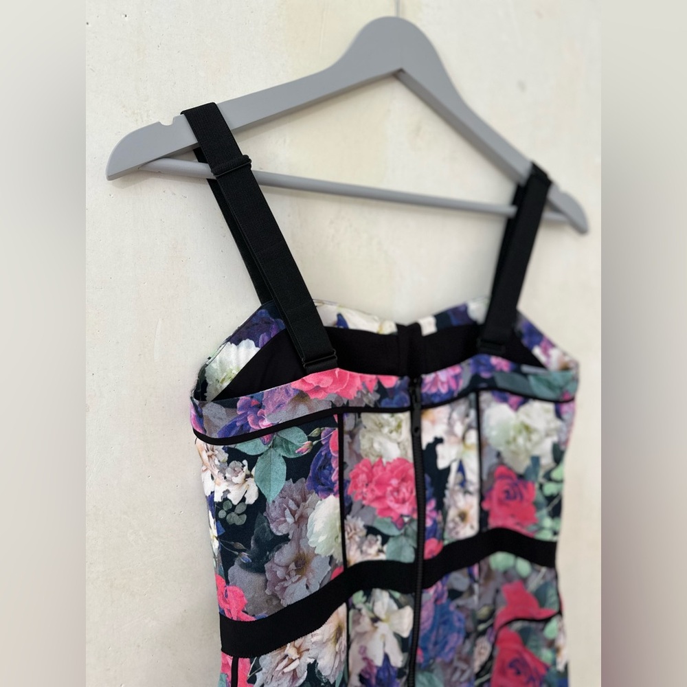 REBECCA MINKOFF Floral Bustier 100% Rayon Cocktail Wedding Guest Dress Size 0 - Picture 9 of 13